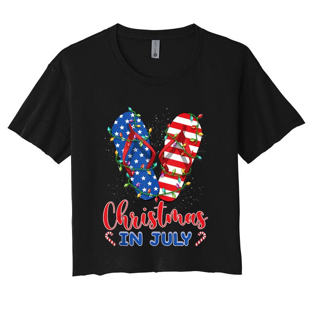 Funny American Flag Flip Flops Xmas Lights Christmas In July Tank Top Crop Top