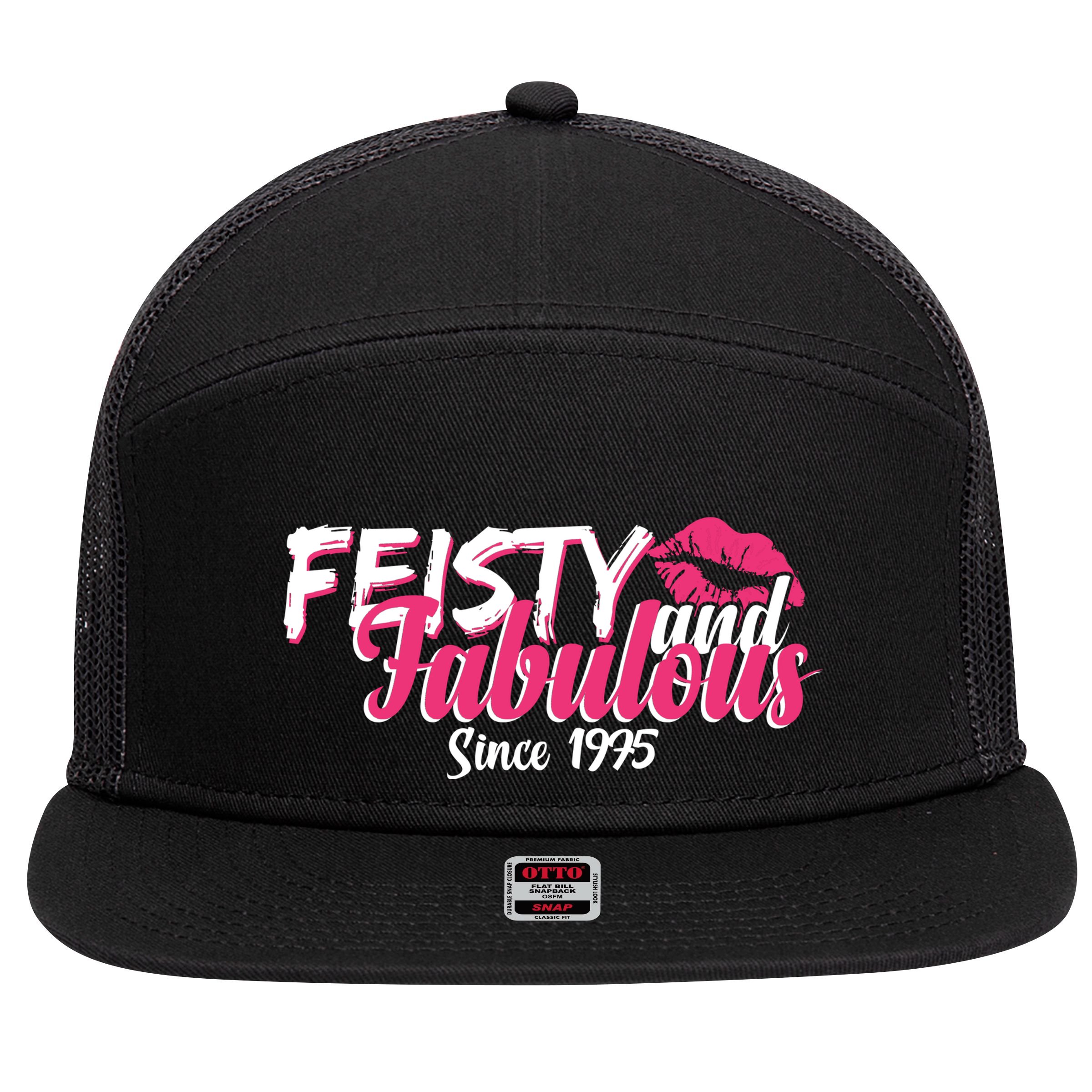 Feisty And Fabulous Since 1975 50th Birthday 7 Panel Mesh Trucker Snapback Hat