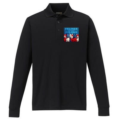 Felines Against Felons Showcasing Your Witty Side And Trendy Vibes Performance Long Sleeve Polo