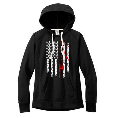 Fishing American Flag Husband Son Grandson Funny Fisherman Women's Fleece Hoodie