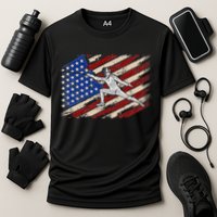 Fencing American Flag Fencer USA Foil Epee Saber Patriotic Cooling Performance Crew T-Shirt