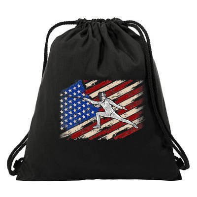Fencing American Flag Fencer USA Foil Epee Saber Patriotic Drawstring Bag