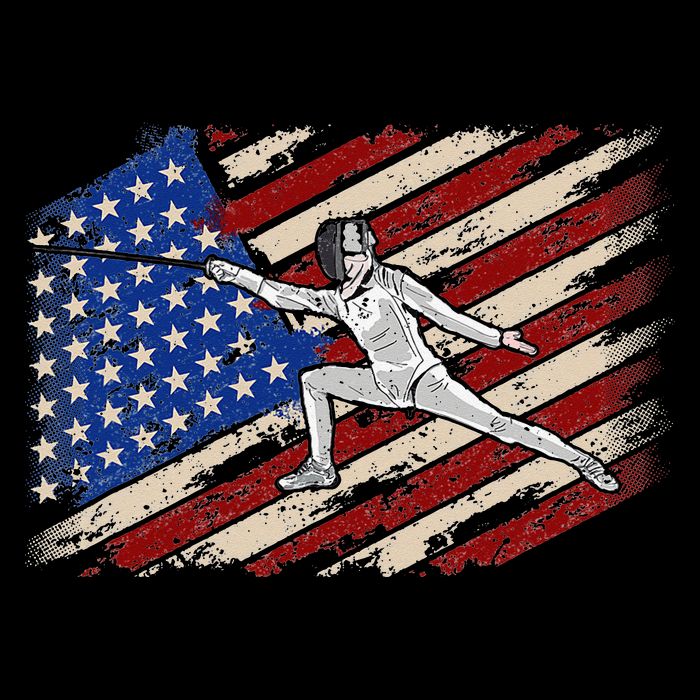 Fencing American Flag Fencer USA Foil Epee Saber Patriotic Flat Bill Trucker Hat