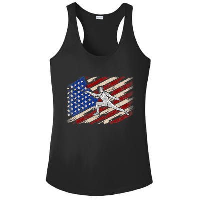 Fencing American Flag Fencer USA Foil Epee Saber Patriotic Ladies PosiCharge Competitor Racerback Tank