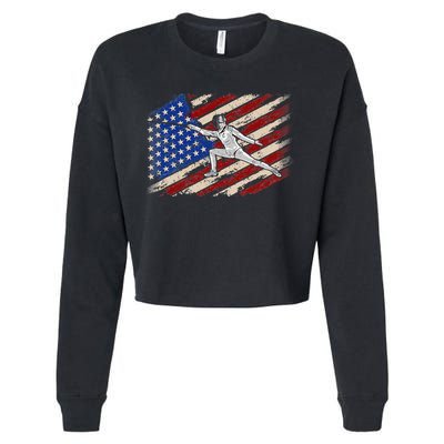 Fencing American Flag Fencer USA Foil Epee Saber Patriotic Cropped Pullover Crew