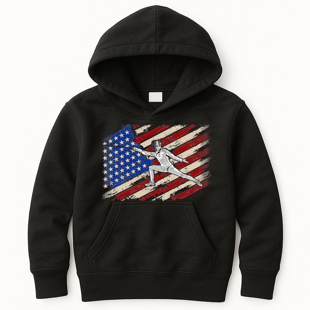 Fencing American Flag Fencer USA Foil Epee Saber Patriotic Kids Hoodie