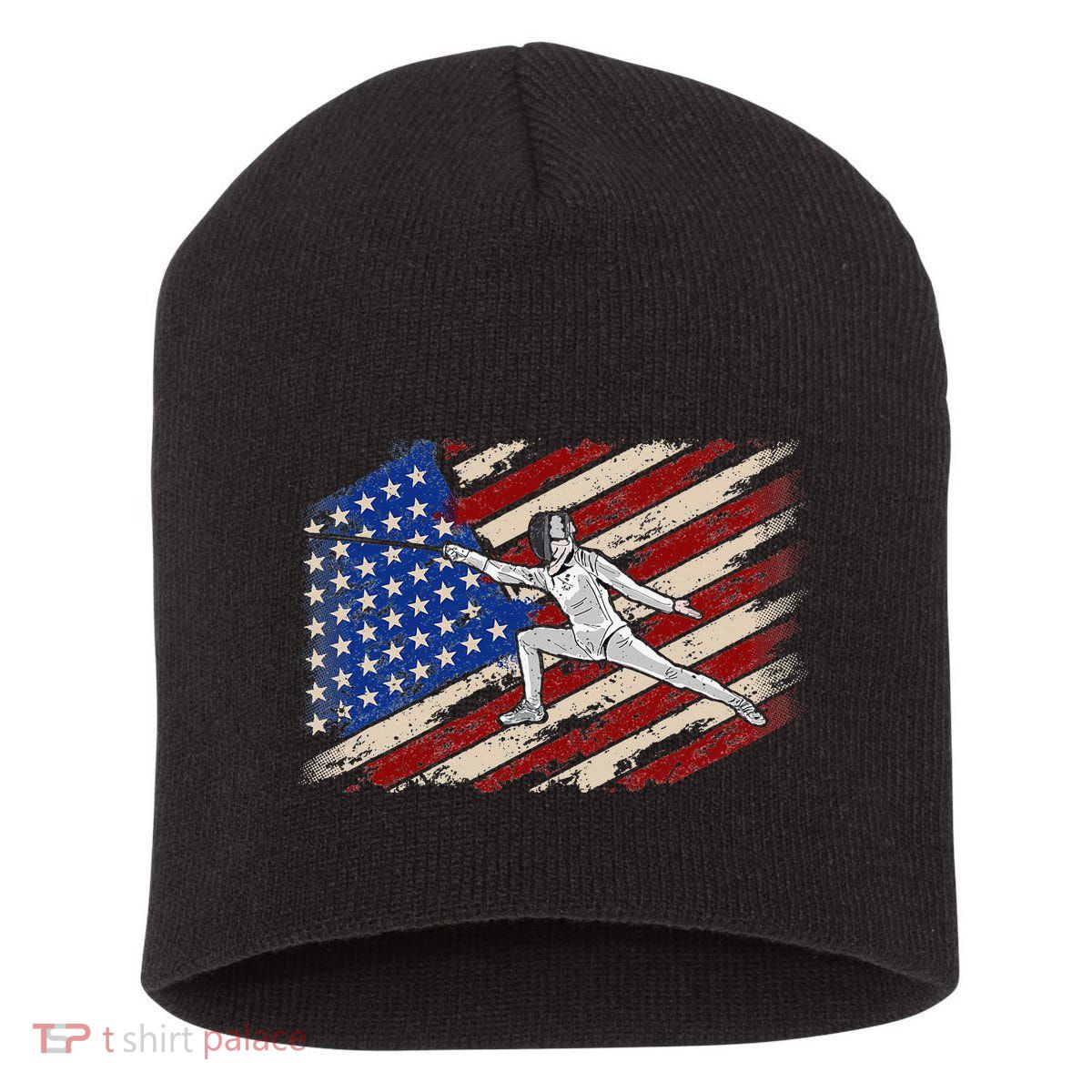 Fencing American Flag Fencer USA Foil Epee Saber Patriotic Short Acrylic Beanie