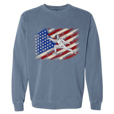 Fencing American Flag Fencer USA Foil Epee Saber Patriotic Garment-Dyed Sweatshirt