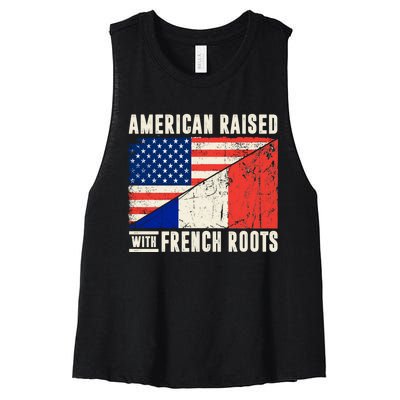 Flag American French Roots French American Funny Women's Racerback Cropped Tank