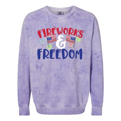 Fireworks And Freedom Fourth Of July Cool Gift Colorblast Crewneck Sweatshirt