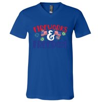 Fireworks And Freedom Fourth Of July Cool Gift V-Neck T-Shirt