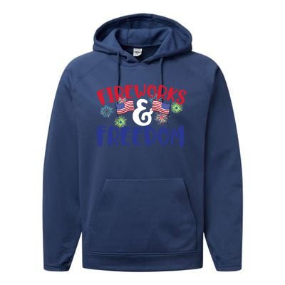 Fireworks And Freedom Fourth Of July Cool Gift Performance Fleece Hoodie