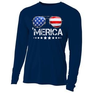 Funny American Flag Patriotic Fourth Cooling Performance Long Sleeve Crew