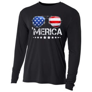 Funny American Flag Patriotic Fourth Cooling Performance Long Sleeve Crew