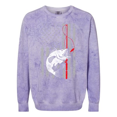 Fishing American Flag Vintage Usa Bass Fisher Gift Colorblast Crewneck Sweatshirt