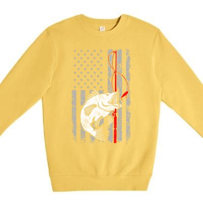 Fishing American Flag Vintage Usa Bass Fisher Gift Premium Crewneck Sweatshirt