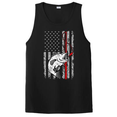 Fishing American Flag Vintage Usa Bass Fisher Gift PosiCharge Competitor Tank