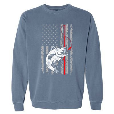 Fishing American Flag Vintage Usa Bass Fisher Gift Garment-Dyed Sweatshirt