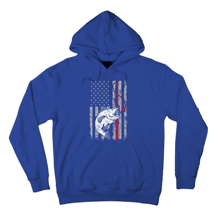 Fishing American Flag Vintage Usa Bass Fisher Gift Hoodie