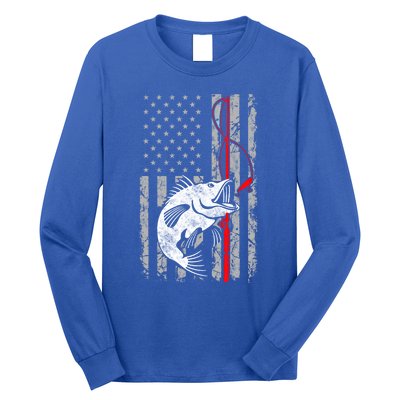 Fishing American Flag Vintage Usa Bass Fisher Gift Long Sleeve Shirt