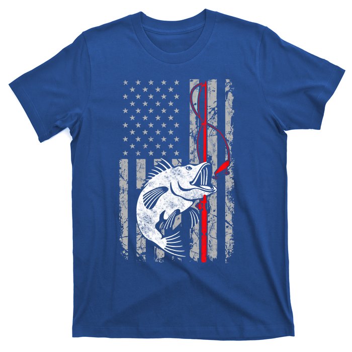 Fishing American Flag Vintage Usa Bass Fisher Gift T-Shirt