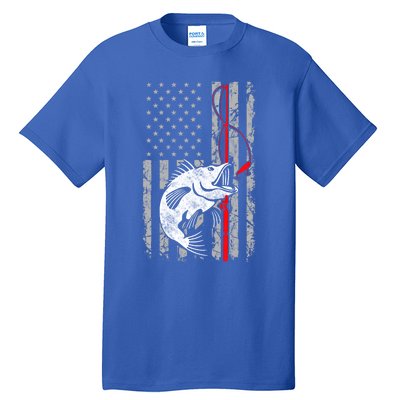 Fishing American Flag Vintage Usa Bass Fisher Gift Tall T-Shirt