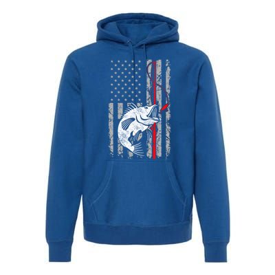 Fishing American Flag Vintage Usa Bass Fisher Gift Premium Hoodie