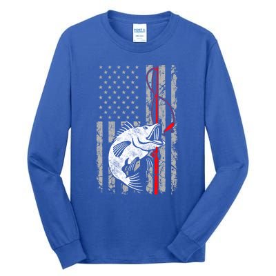 Fishing American Flag Vintage Usa Bass Fisher Gift Tall Long Sleeve T-Shirt