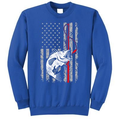 Fishing American Flag Vintage Usa Bass Fisher Gift Tall Sweatshirt