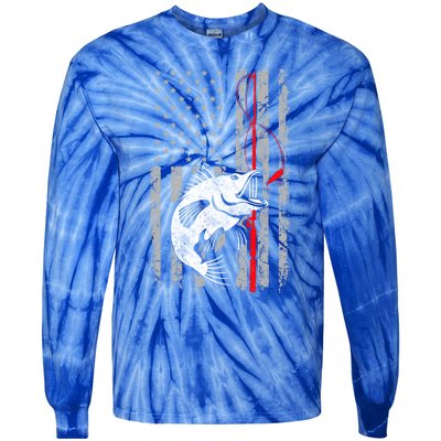 Fishing American Flag Vintage Usa Bass Fisher Gift Tie-Dye Long Sleeve Shirt