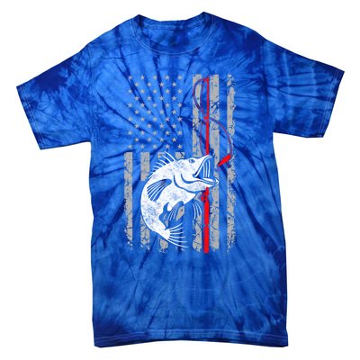 Fishing American Flag Vintage Usa Bass Fisher Gift Tie-Dye T-Shirt