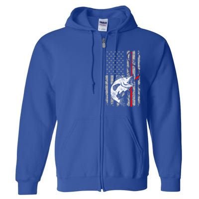 Fishing American Flag Vintage Usa Bass Fisher Gift Full Zip Hoodie