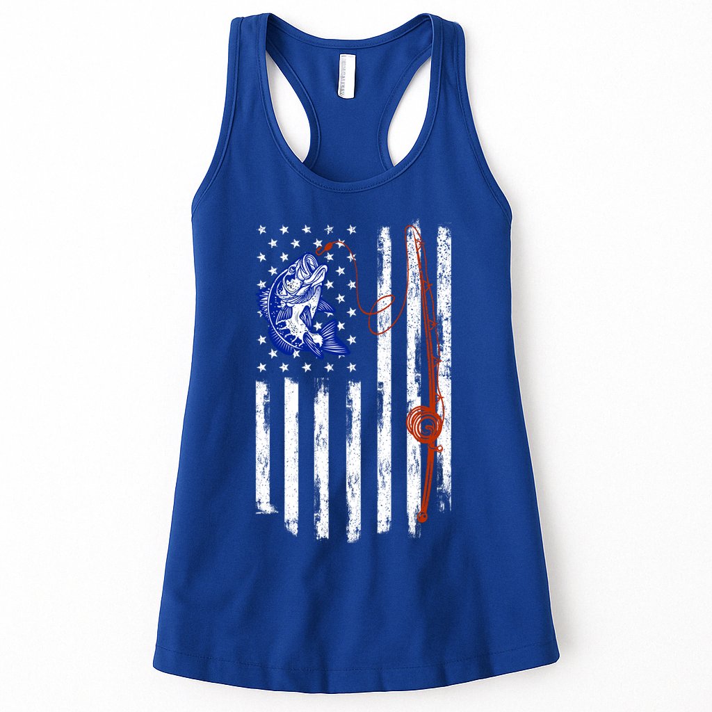 Fishing American Flag 4th Of July Usa Patriotic Fish Lover Gift Womens Tank Top