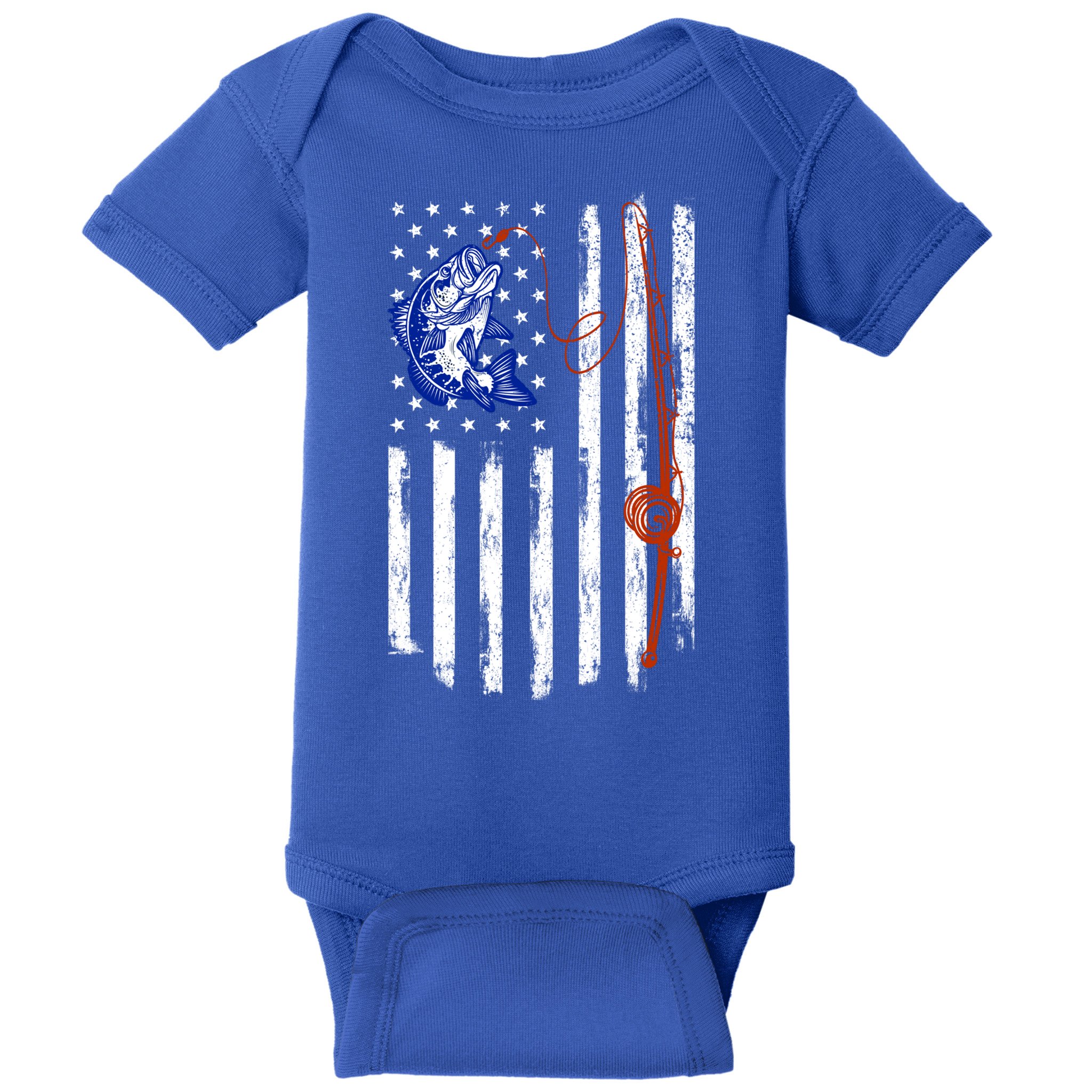 Fishing American Flag 4th Of July Usa Patriotic Fish Lover Gift Baby Bodysuit