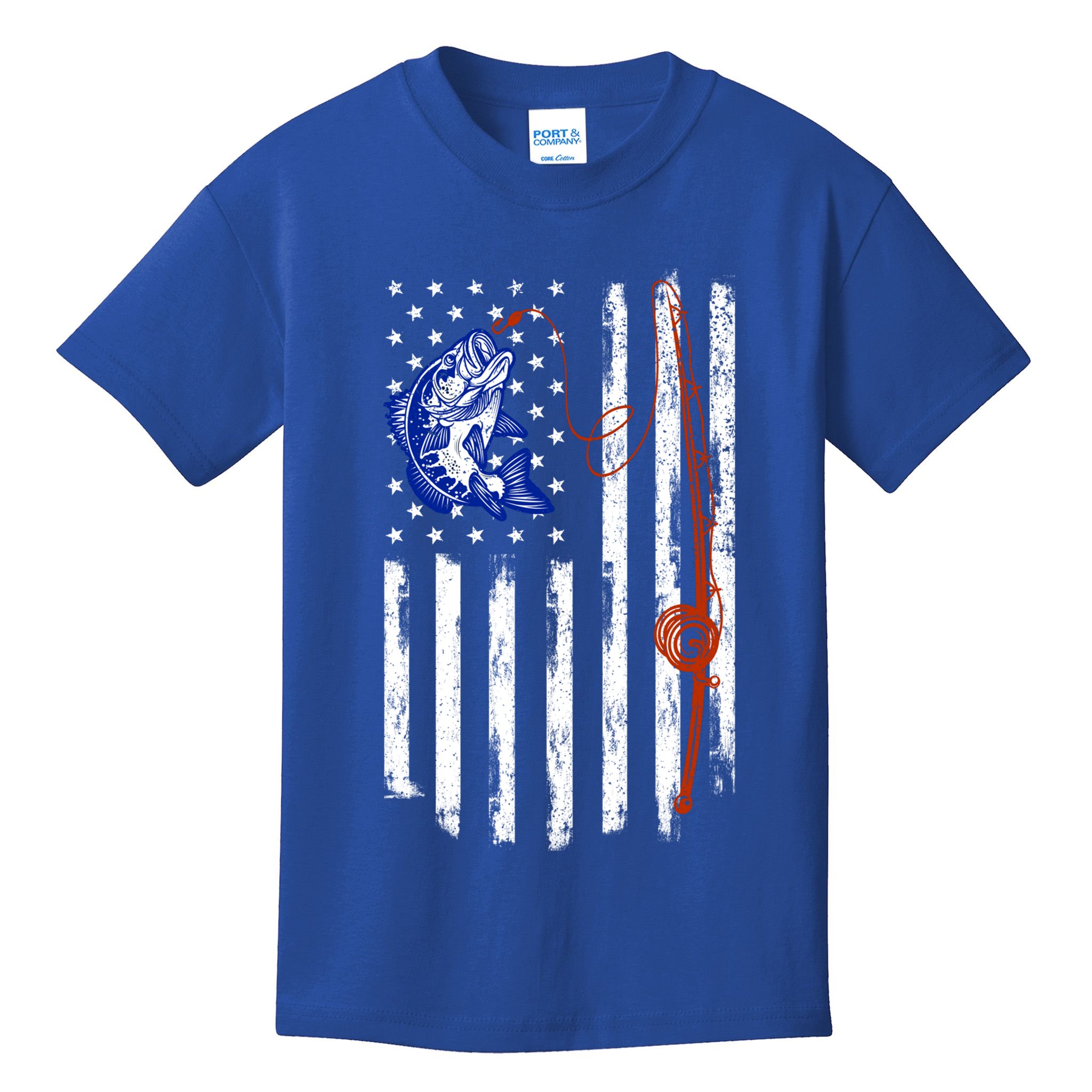 Fishing American Flag 4th Of July Usa Patriotic Fish Lover Gift Kids T-Shirt