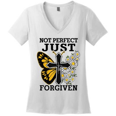 Forgiven and Funny Christian  for Jesus Lovers Women's V-Neck T-Shirt