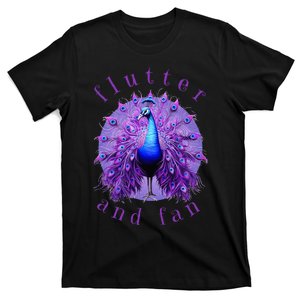 Flutter and Fan apparel peacock on glowing moon T-Shirt