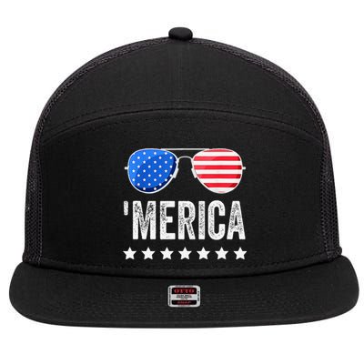 Funny American Flag Patriotic Fourth 7 Panel Mesh Trucker Snapback Hat