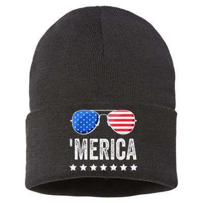 Funny American Flag Patriotic Fourth Sustainable Knit Beanie