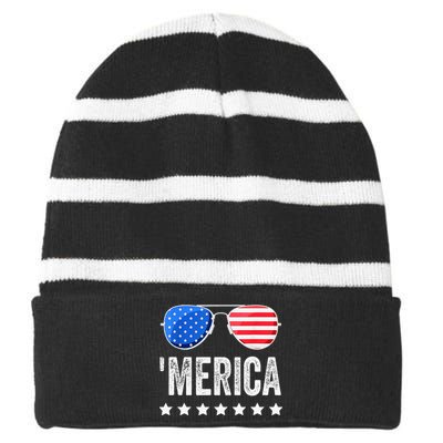 Funny American Flag Patriotic Fourth Striped Beanie with Solid Band