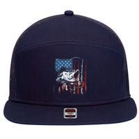 Fishing American Flag Vintage USA Bass Fisherman Gift 7 Panel Mesh Trucker Snapback Hat