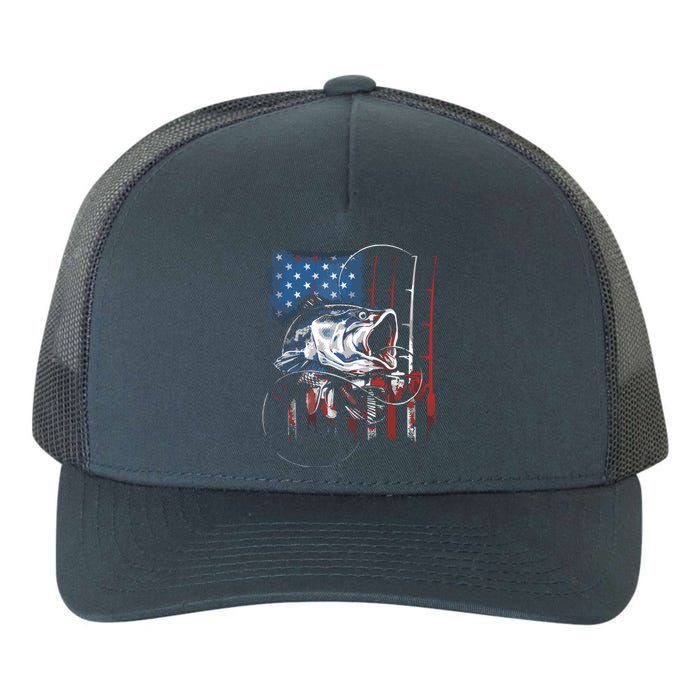 Fishing American Flag Vintage USA Bass Fisherman Gift Yupoong Adult 5-Panel Trucker Hat