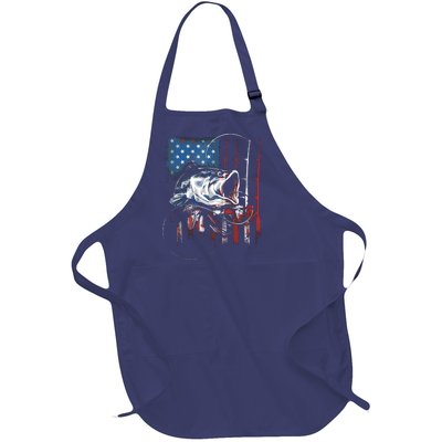 Fishing American Flag Vintage USA Bass Fisherman Gift Full-Length Apron With Pockets