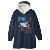 Fishing American Flag Vintage USA Bass Fisherman Gift Hooded Wearable Blanket