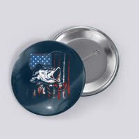 Fishing American Flag Vintage USA Bass Fisherman Gift Button