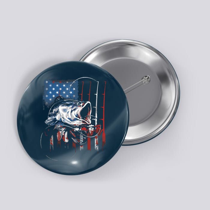 Fishing American Flag Vintage USA Bass Fisherman Gift Button