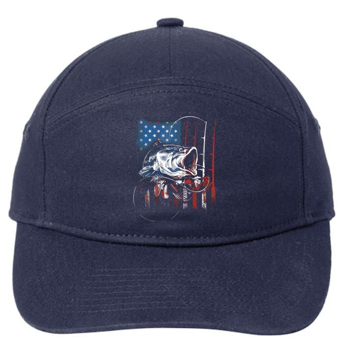 Fishing American Flag Vintage USA Bass Fisherman Gift 7-Panel Snapback Hat