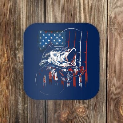 Fishing American Flag Vintage USA Bass Fisherman Gift Coaster