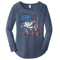 Fishing American Flag Vintage USA Bass Fisherman Gift Women's Perfect Tri Tunic Long Sleeve Shirt