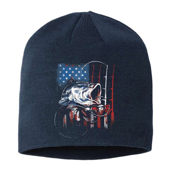 Fishing American Flag Vintage USA Bass Fisherman Gift Sustainable Beanie